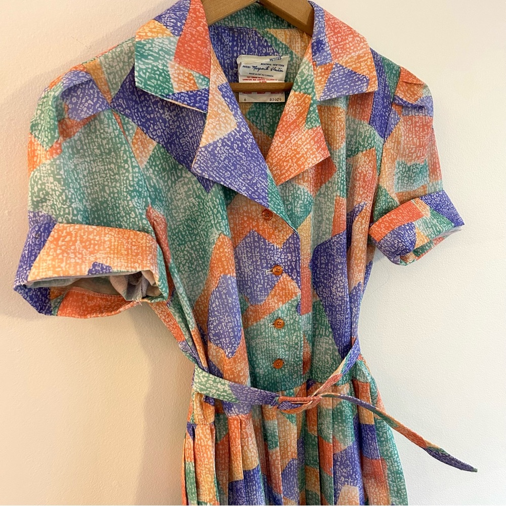Vintage 80s Colorful Print Dress by La Maison Carroll